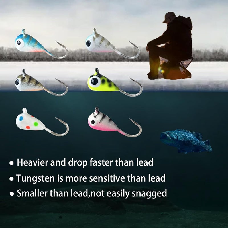 Bombite Tungsten Ice Fishing Jig Set Super Sensitive Ice Jigs Ice Fishing Lures for Crappie Panfish Sunfish Bluegill Perch Walleye Pike 6pcs 3mm 4mm 5mm - Image 5